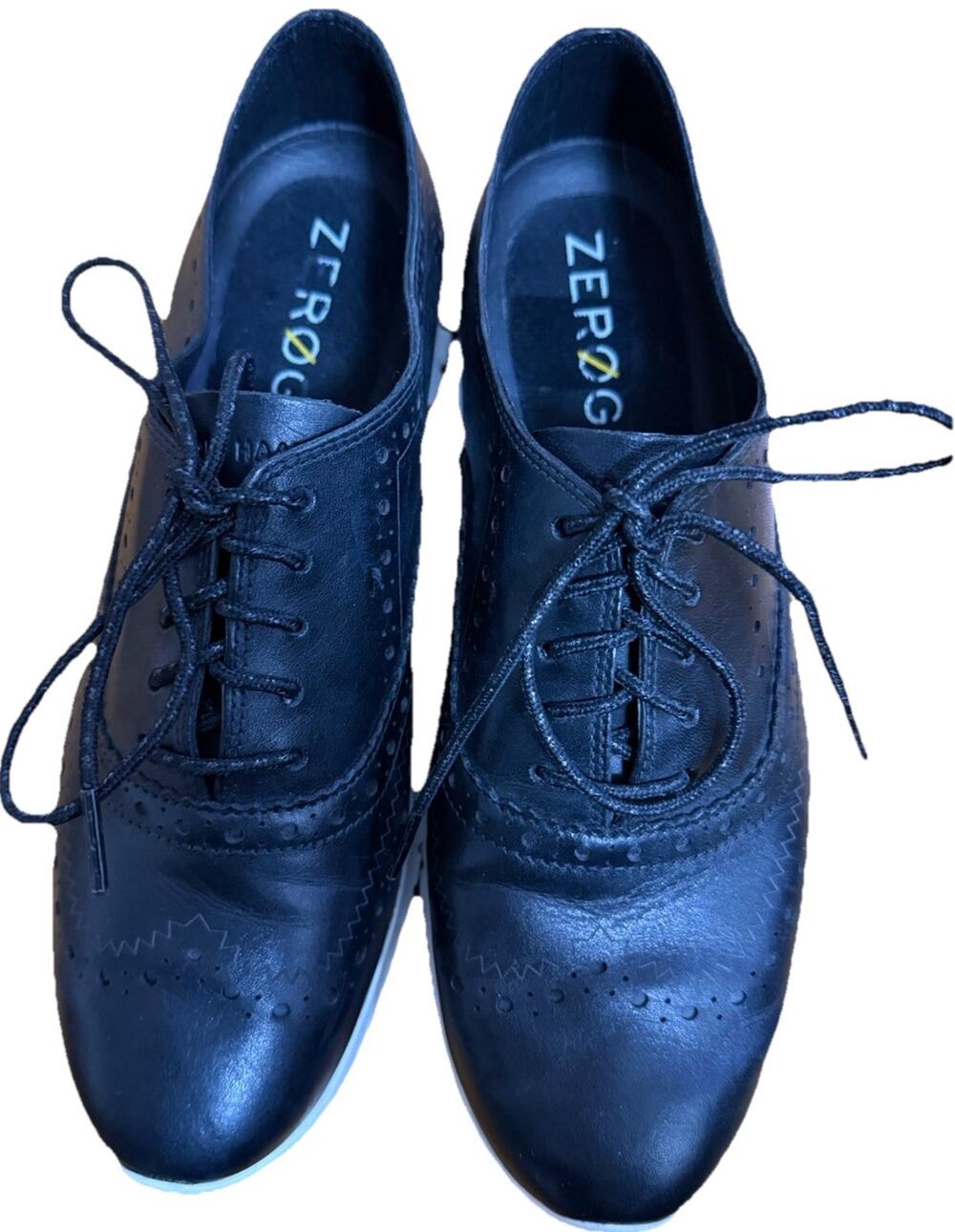 COLE HAAN Women’s Zerogrand Wing Oxford Flat W18202 Black Leather White 8 1/2 B